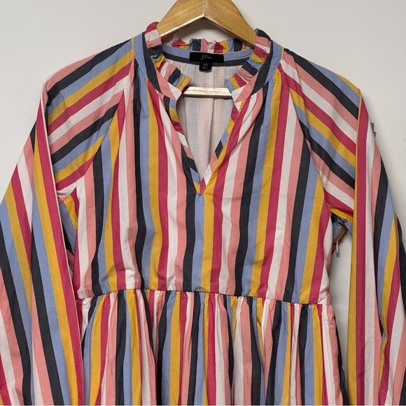 J. Crew Tiered Popover Dress Rose Multi Stripe Cotton Poplin Long Sleeve XS - Picture 4 of 9